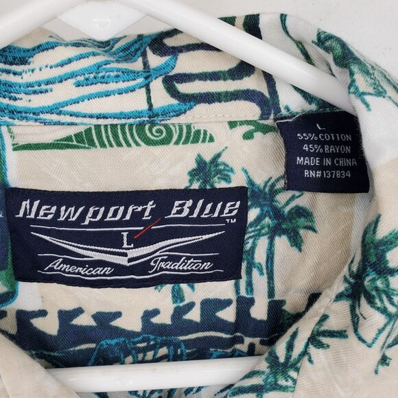 Newport Blue Corona Beer Hawaiian Tropical Short Sleeve Button Down Shirt Large - Picture 2 of 7
